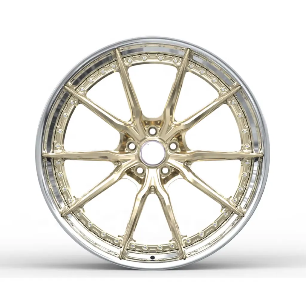2 Piece Forged Wheels Polished Gold Center Machined Lip 19 20 21 22 Inch 10 Spoke Y-Shape Rivet Style Alloy Rims for Supercar forged wheel