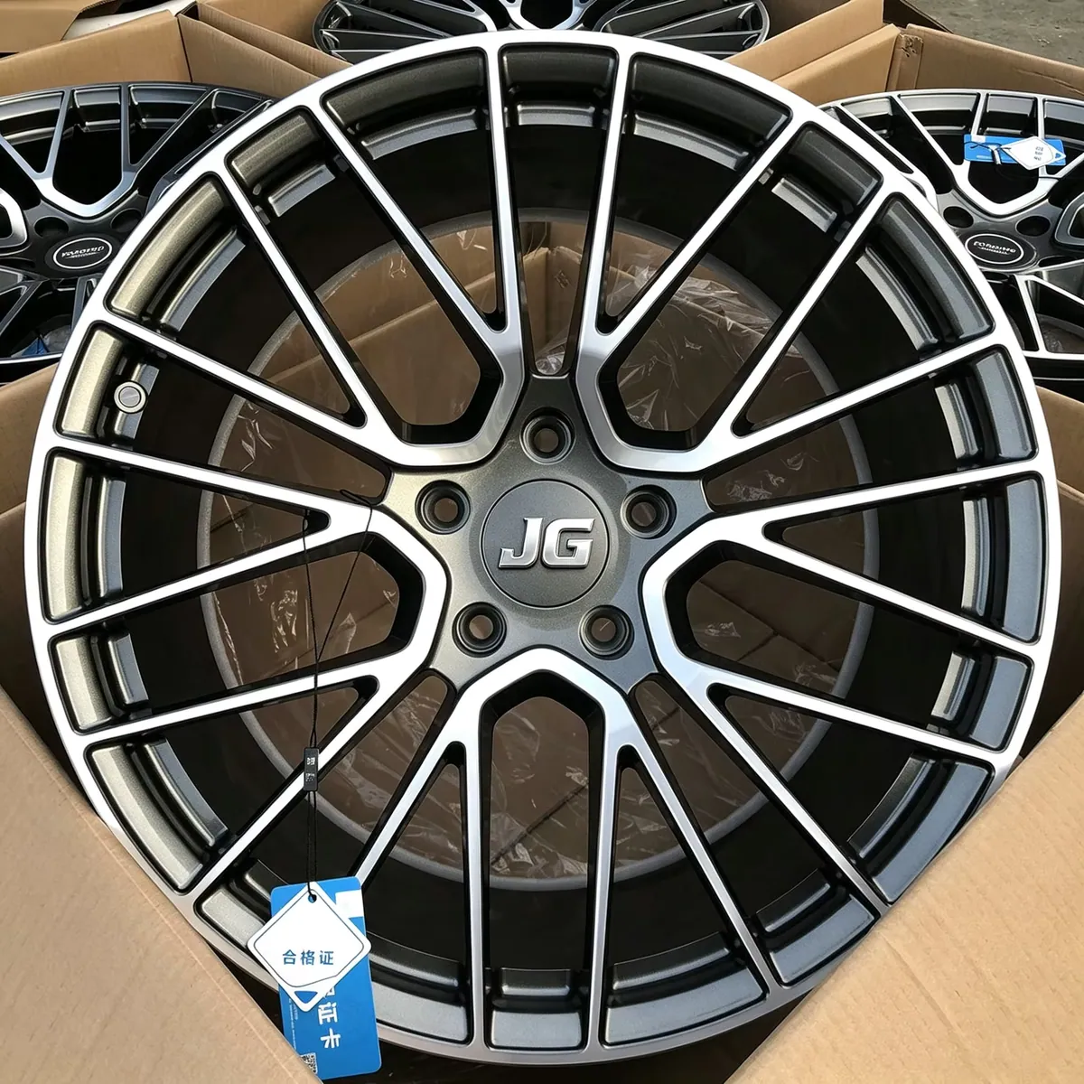 Factory Custom 6061-T6 Forged Wheels Multi Thin Spoke Grey Machined Lip With JG Center Cap Aftermarket Sport Car Alloy Rims forged wheel