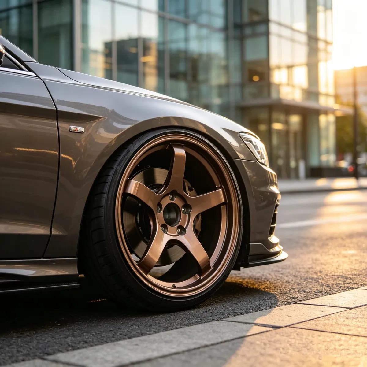 Golden 5 Spoke Inner Concave Monoblock Forged Aluminium Alloy Auto Wheels, 17-22 Inch Sizes for Nissan AUDI Subaru BMW — JG forged wheel