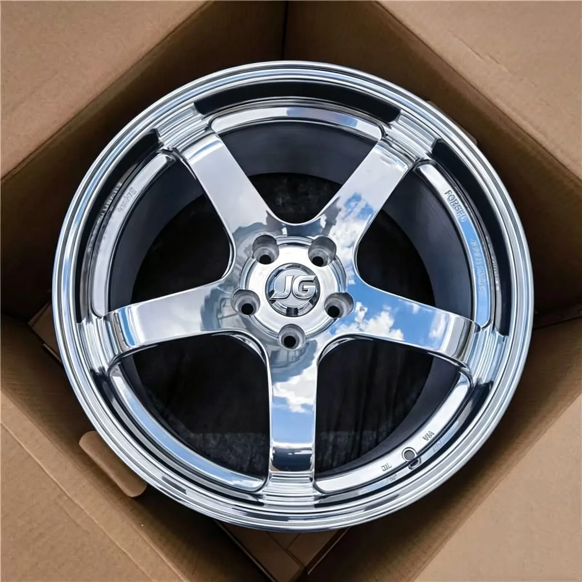 JG 1 Piece Forged Chrome 5 Spoke Alloy Wheels 17-22 Inch PCD 5x114.3 5x120 5x112 for Tesla BYD Honda Toyota BMW Mercedes Audi forged wheel