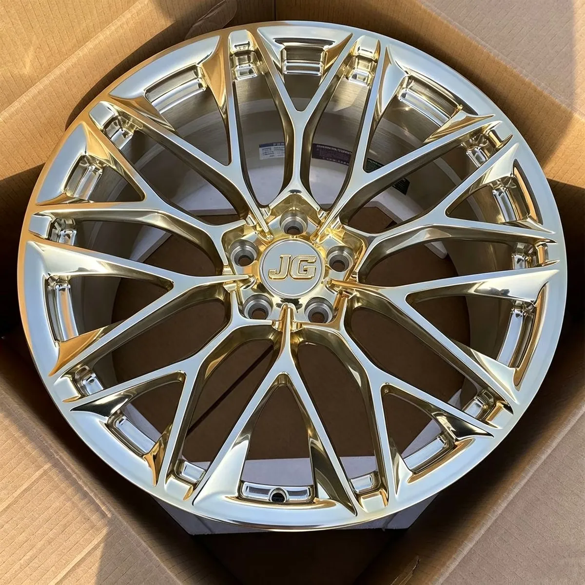 JG 1 Piece Forged Alloy Wheels Polished Gold Multi Spoke Car Rims 17-22 Inch 5x112 5x114.3 5x120 for BMW Audi Tesla Honda Toyota forged wheel