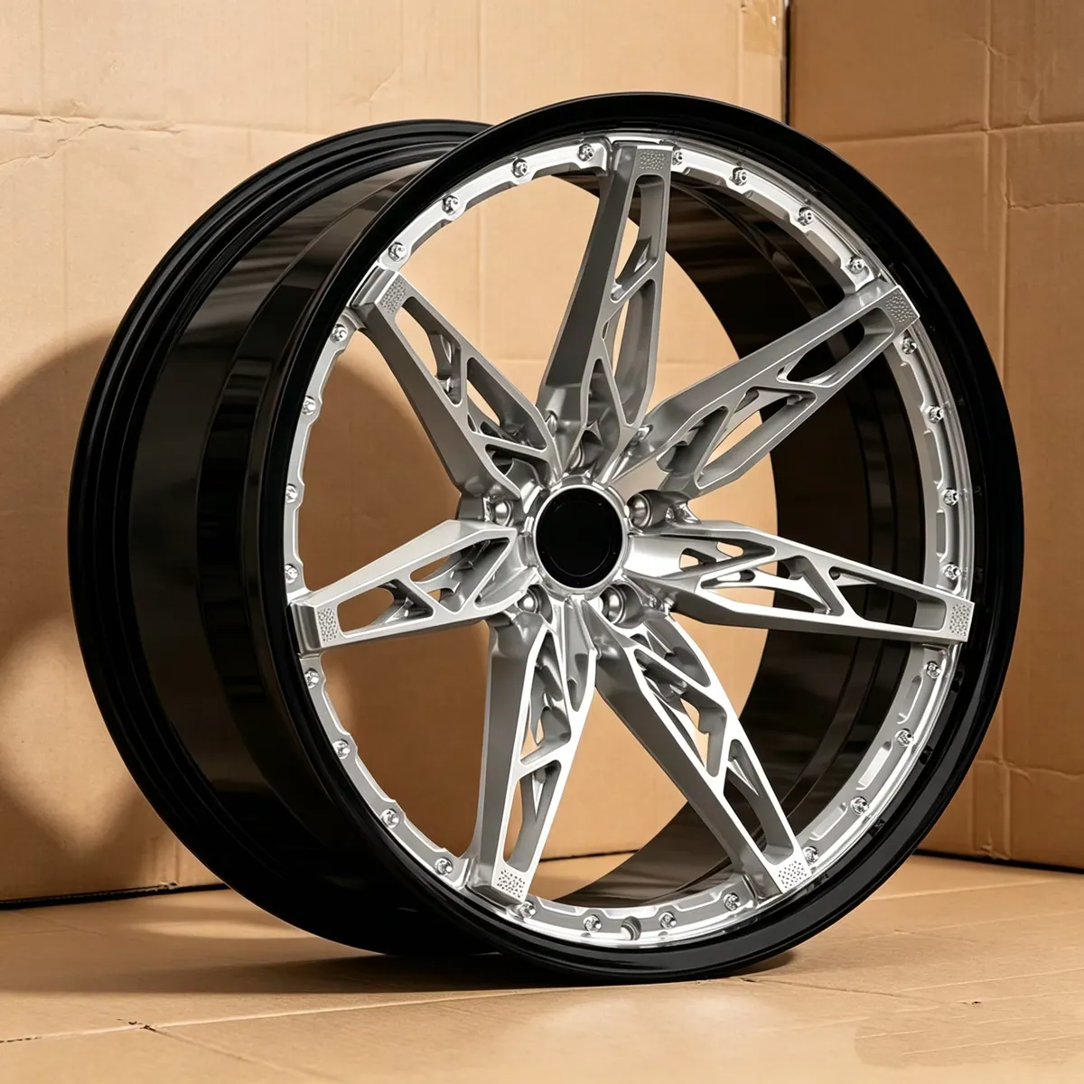 JG 17 18 19 20 21 22 Inch 5x112 5x114.3 for Passenger Cars 2-Piece Forged Alloy Silver Hollow 7 Star Spoke Gloss Black Rims forged wheel