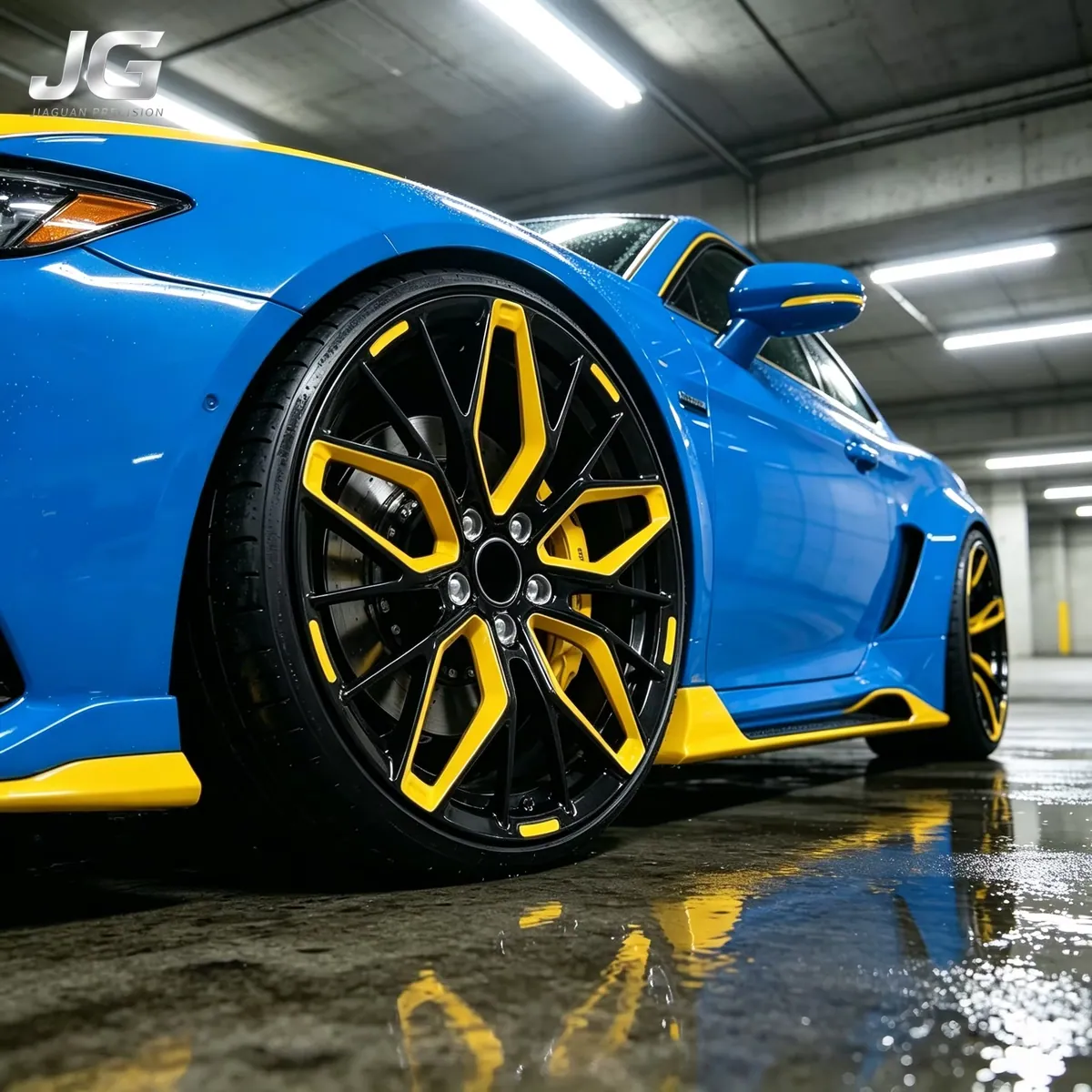JG 18 20 21 22 Inch 5x112 5x114.3 5x120 Gloss Black Yellow Accent Blade Spoke Forged Alloy Wheels Rims for Bmw Mercedes Audi forged wheel