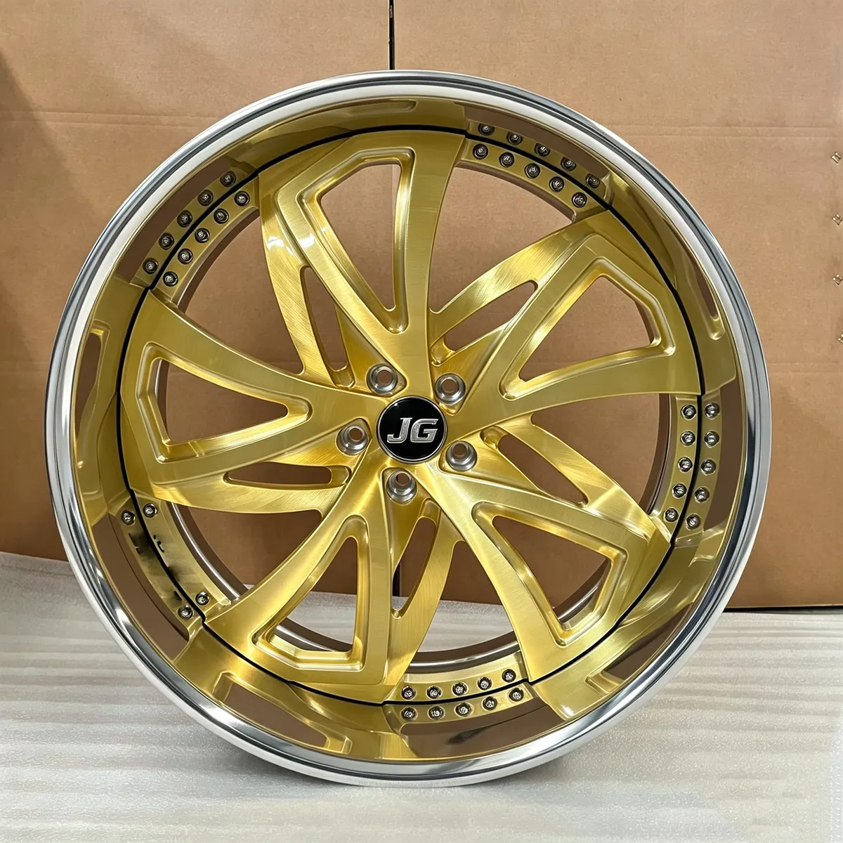 JG 2 Piece Brushed Gold Polished Forged Wheels Five Spoke Rivet Alloy Rims 17-22 Inch 5x112 5x114.3 5x120 for Sedan Coupe SUV EV — JG forged wheel