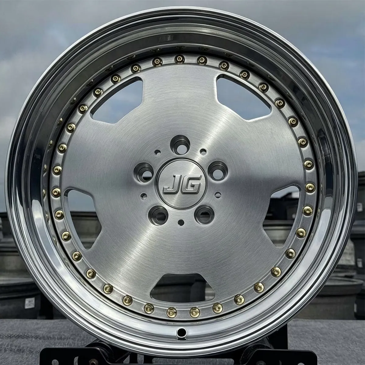 JG 2 Piece Forged Wheels Brushed Silver Spoke Polished Lip Custom Alloy Rims 17-22 Inch 5x112 5x120 for BMW Mercedes Audi Tesla forged wheel