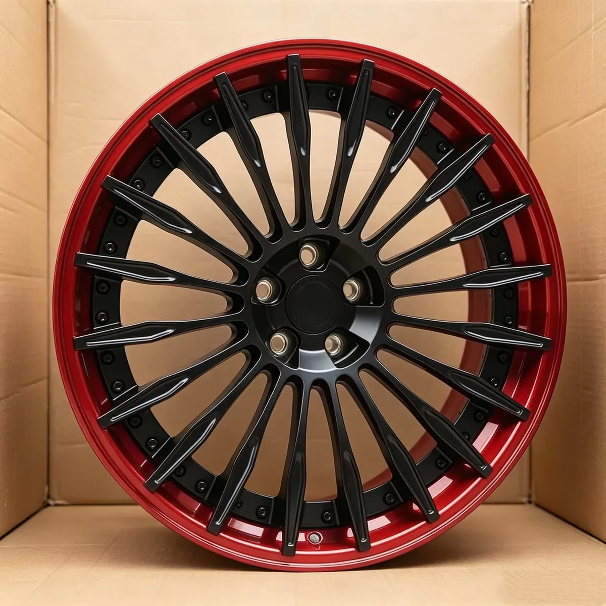 JG 2 Piece Forged  Gloss Red Barrel Black Multi Spoke Deep Dish Alloy Rims 17-22 Inch 5x112 5x114.3 5x120 for Luxury Sport Car — JG forged wheel