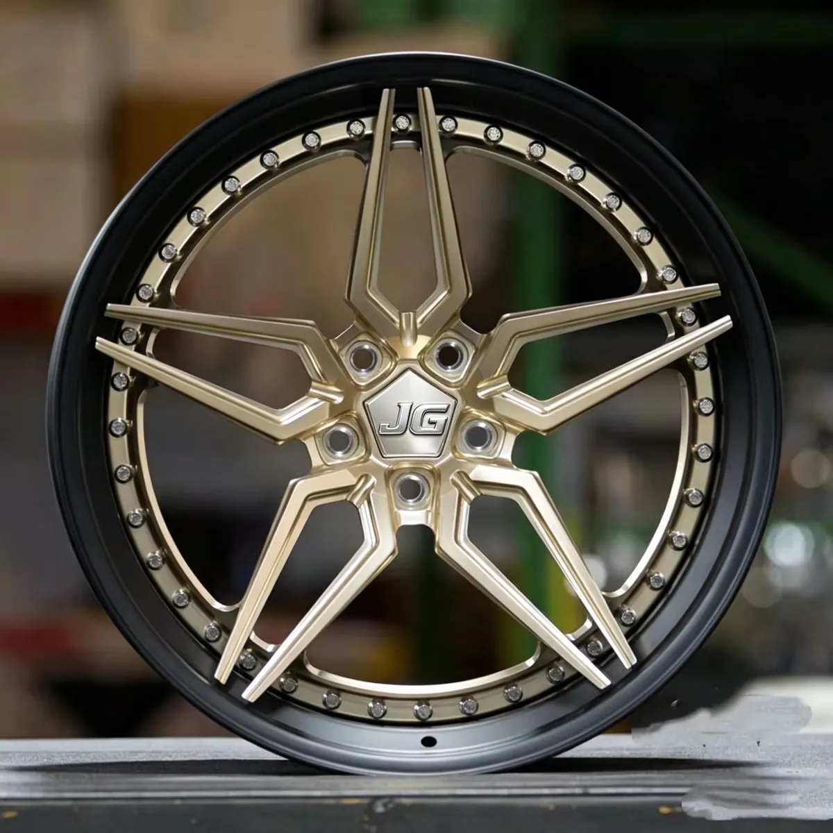 JG 2 Piece Forged Wheels Gold Spoke Alloy Rims 5x112 5x114.3 5x120 18-26 Inch Custom Wheel-rims for BMW Audi Benz Porsche forged wheel