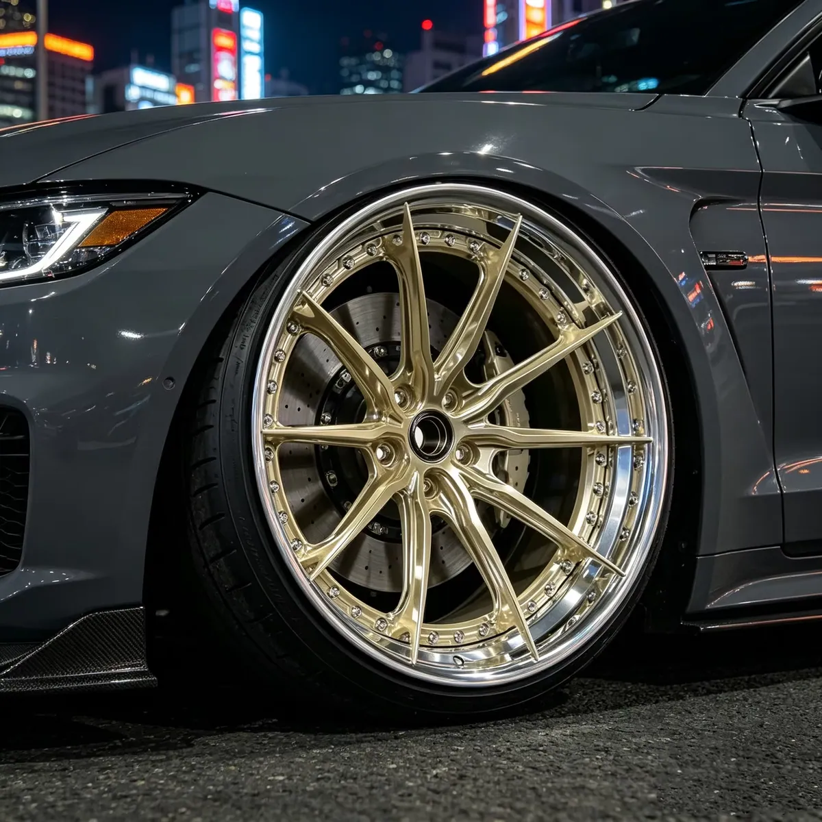 JG 2-piece Forged Wheels Gold Polished Multi Spoke Deep Concave Design and Rivet Alloy Wheels for BMW, Porsche, Jaguar forged wheel