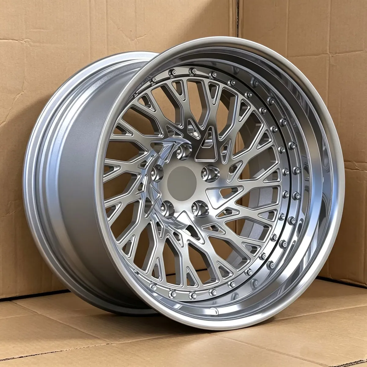 JG 2-Piece Split Forged Wheels Polished Silver Hollow Mesh Spoke Riveted Alloy Rims 17-22 Inch 5x112 5x114.3 for Passenger Cars forged wheel
