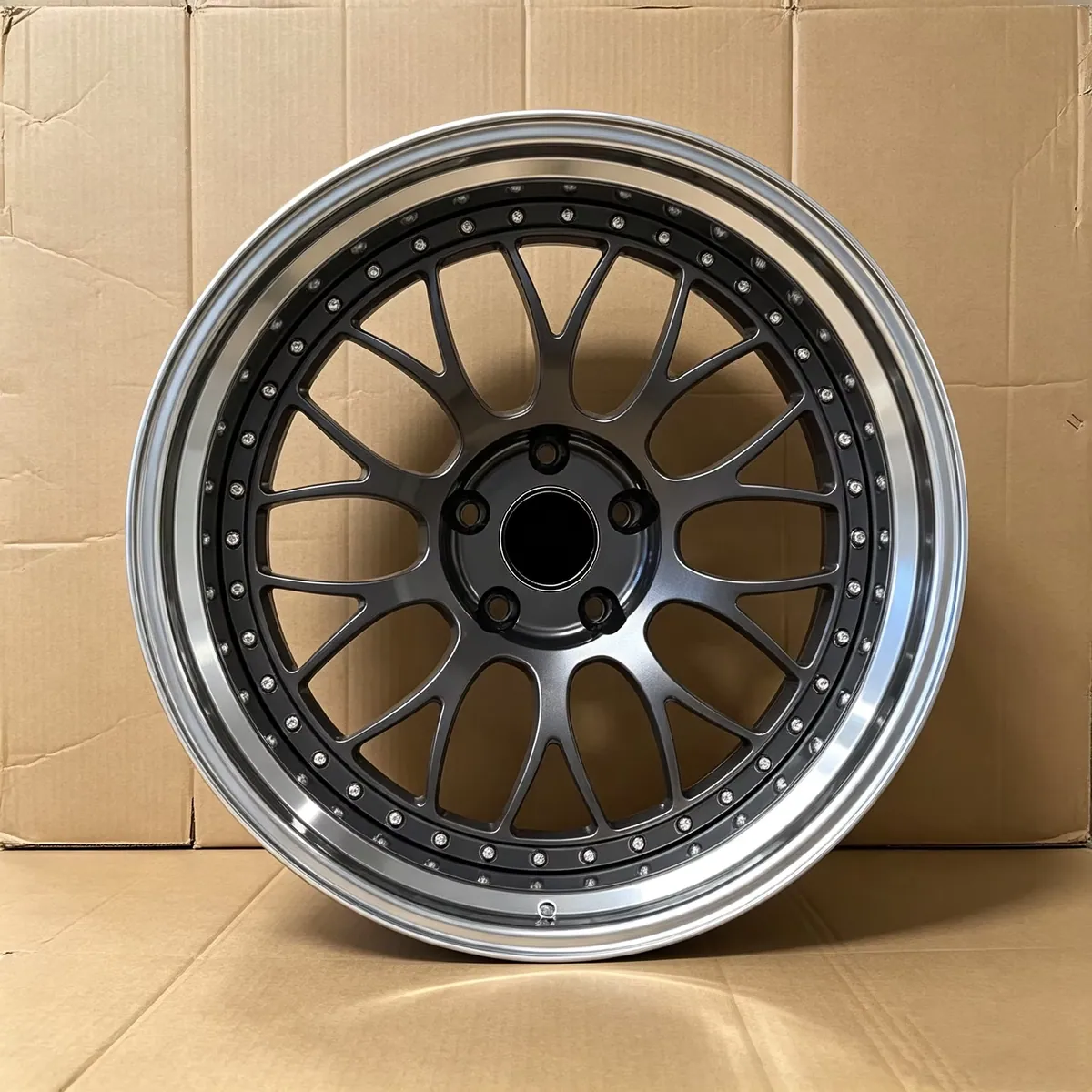 JG 2 Piece Split Forged Alloy Wheels Dark Grey Multi Spoke Polished Outer Lip Riveted Rims  PCD 5x112,5x114.3 for Passenger Cars forged wheel