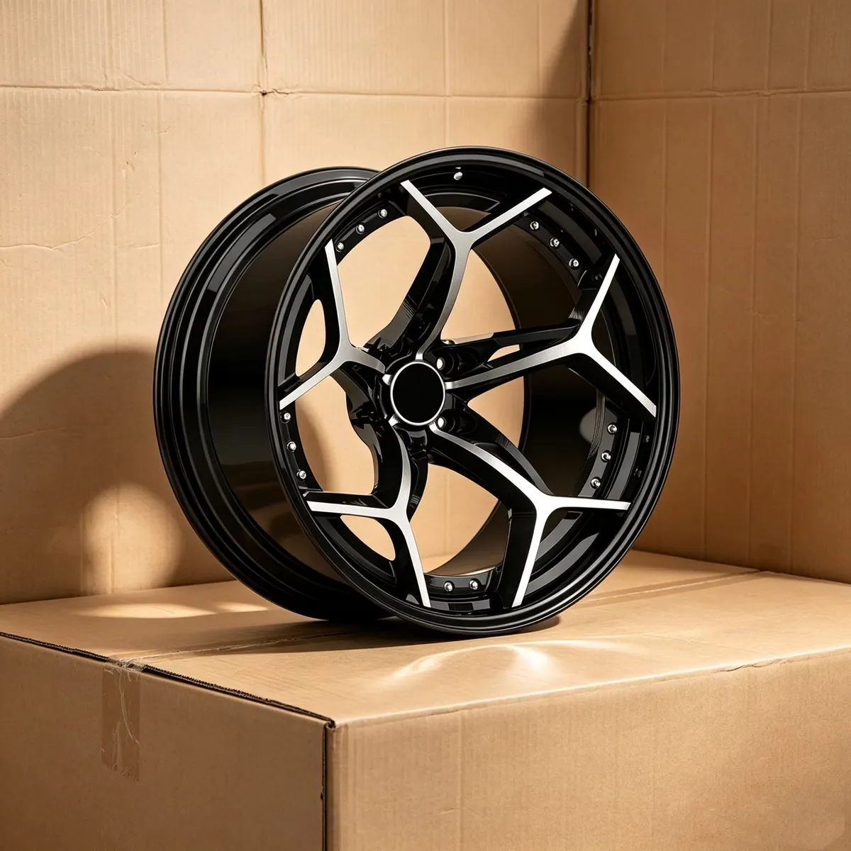 JG 2 Piece Split Forged Alloy Wheels Gloss Black Machined Face 5 Spoke Riveted Rims 17-22 Inch 5x112 5x114.3 for  Passenger Cars forged wheel