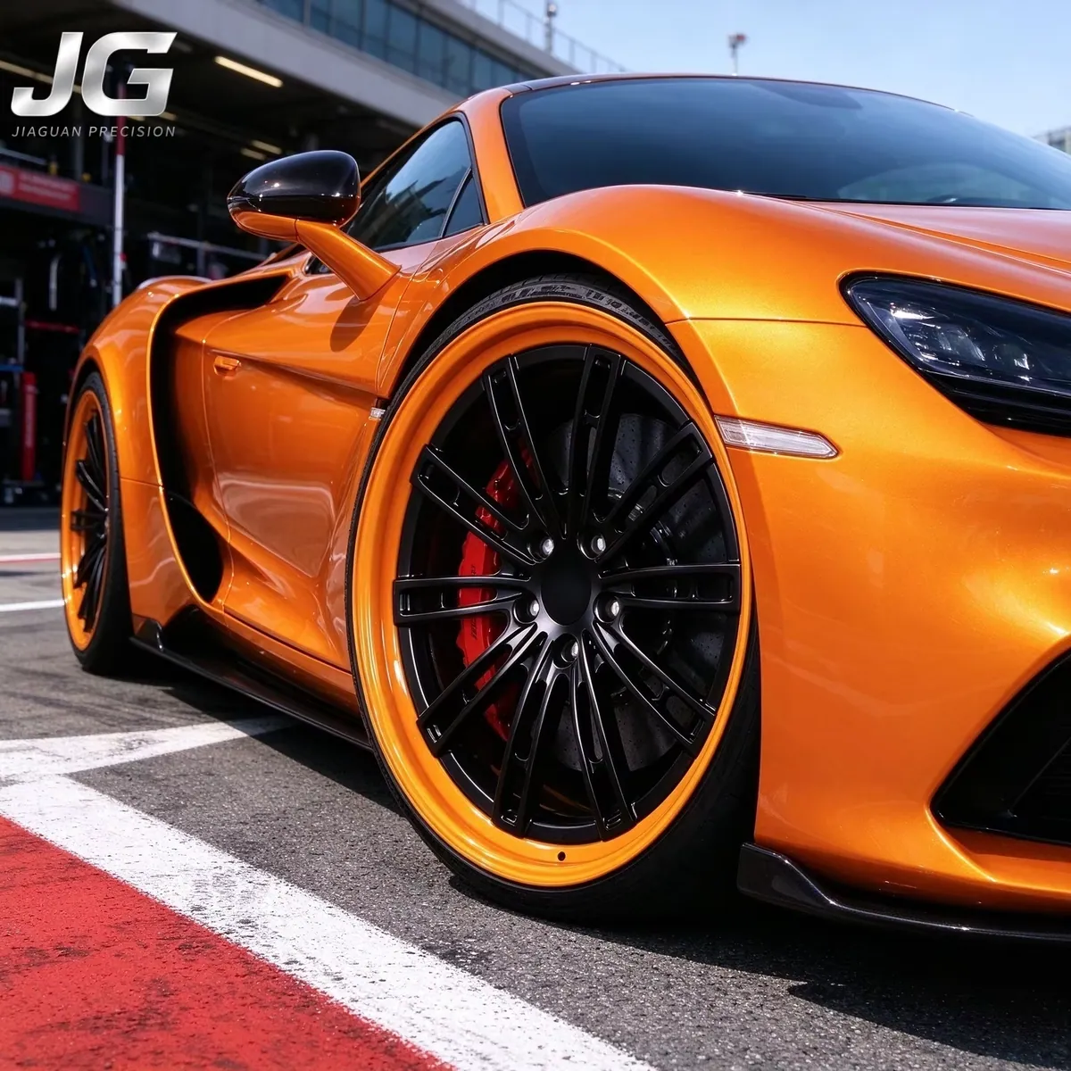 JG 20/21/22 Inch 5x112/120/130 Forged Wheel, 6061-T6 Aluminum CNC Orange Lip Black Rim, Fit for Porsche Cayenne BMW X5 M8 Audi forged wheel