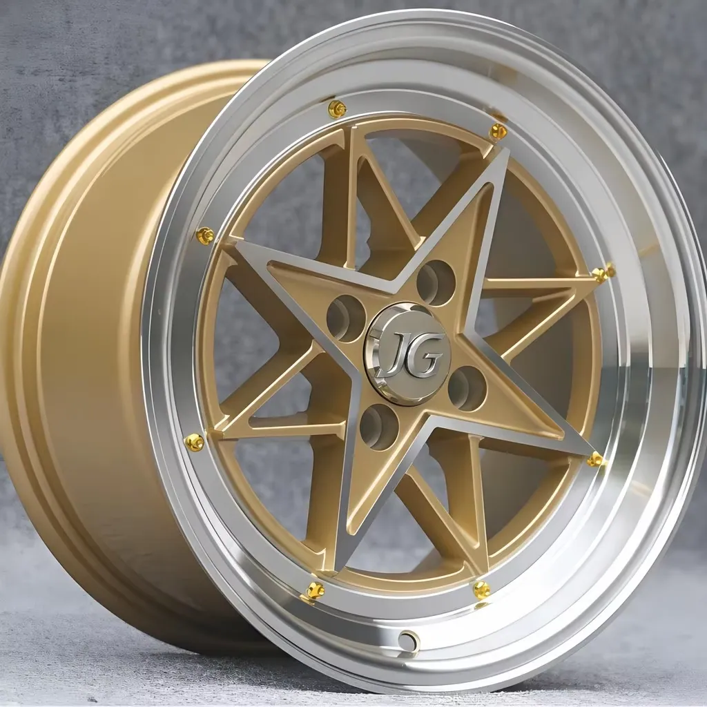 JG 2026 2-Piece Retro Star Wheels Gold 5-Star Design Polished Lip 17-22 Inch Deep Dish Rims for JDM Classic Car forged wheel