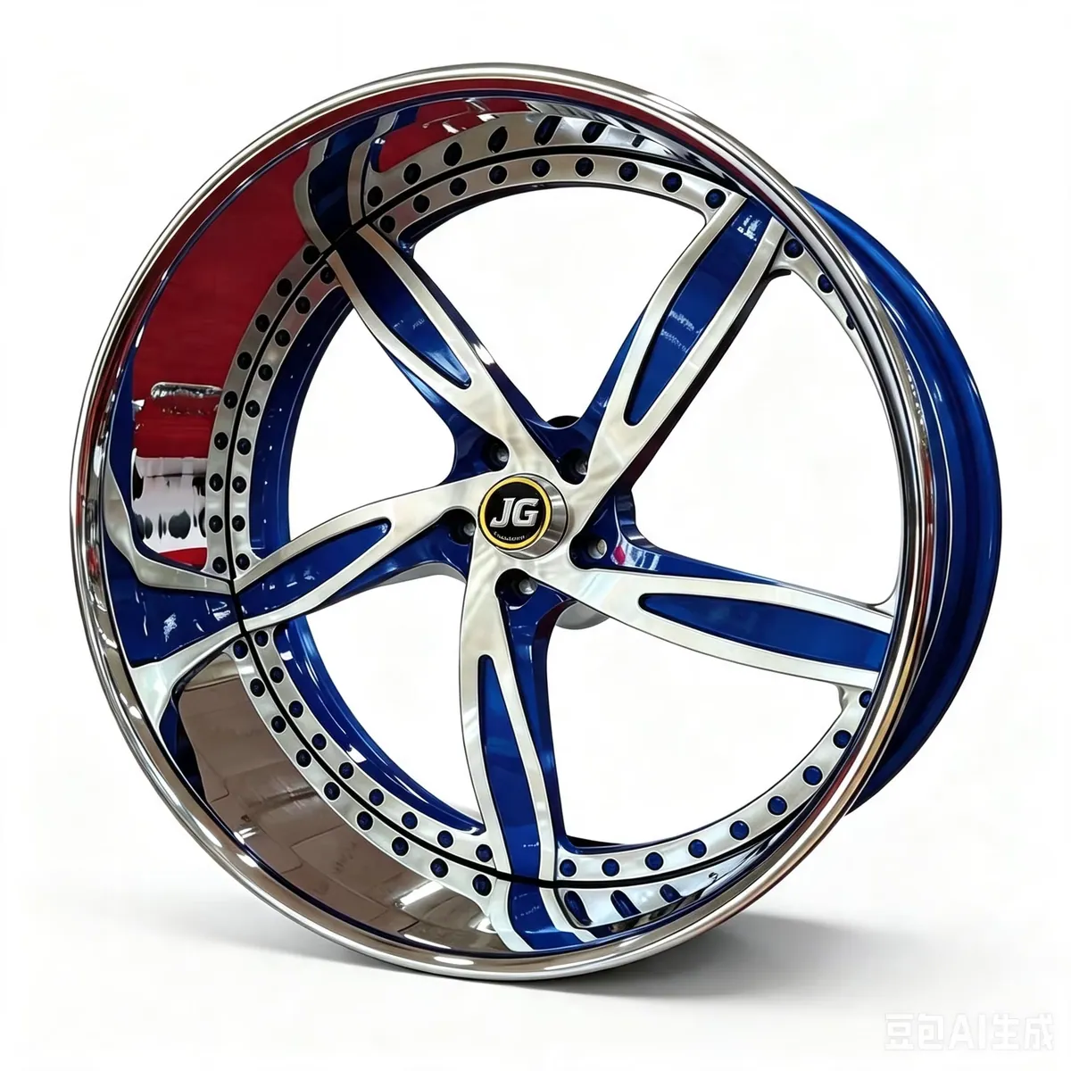 JG Blade 5 Spoke Forged Wheels Red Machined Two-Tone Chrome Rivet Deep Dish Custom Offset Rims for Muscle Car JDM Modification forged wheel
