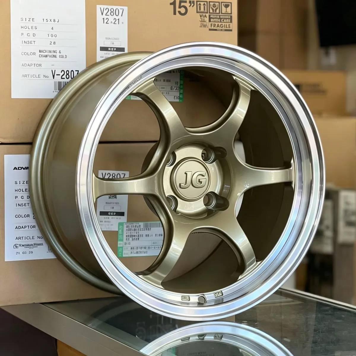 JG Champagne Gold Machined Lip Forged Alloy Wheels 5 Spoke Retro JDM Car Rims 17-22 Inch for  Tuning Cars JWL VIA Certified forged wheel