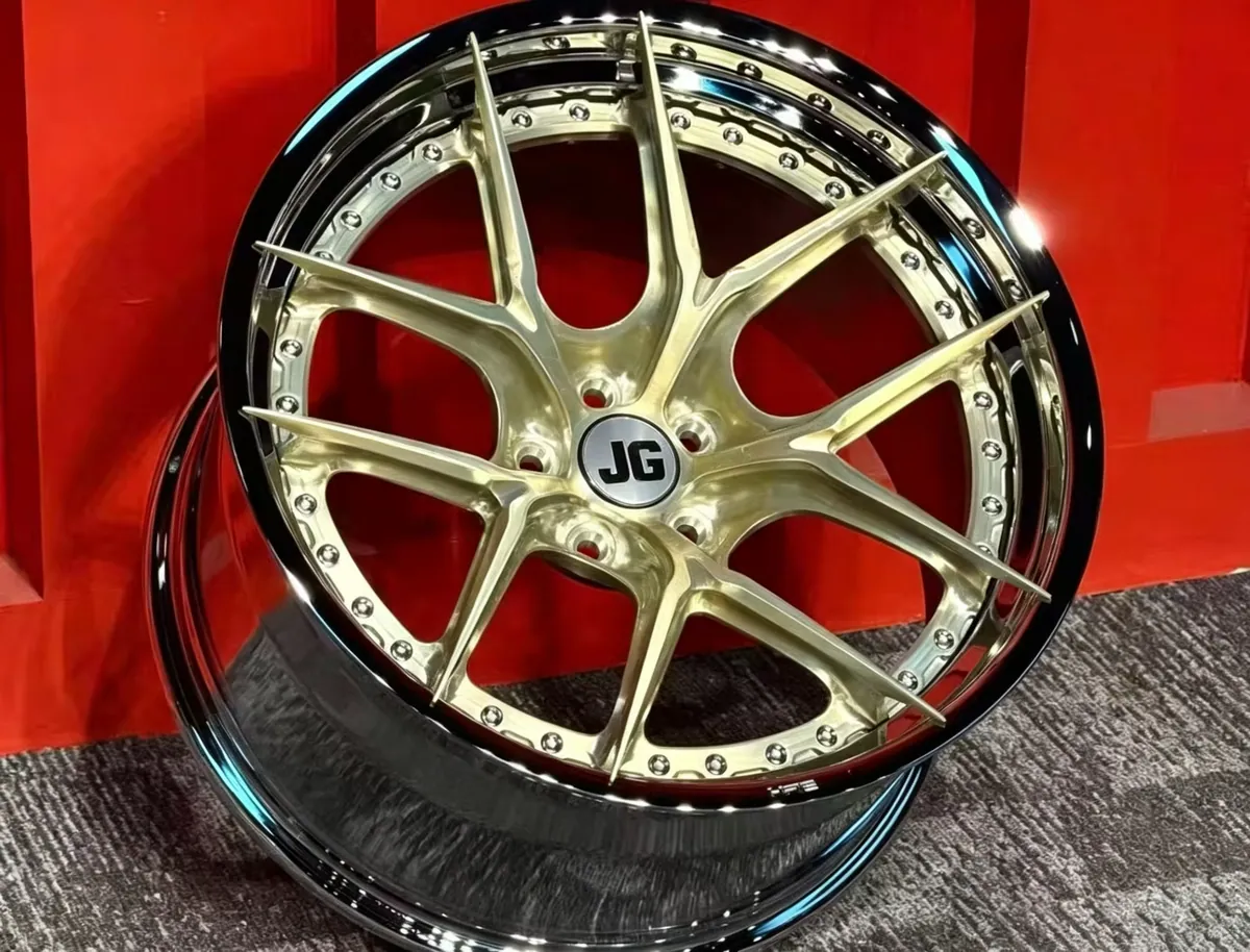JG Custom 2 Piece Deep Concave Forged Wheels Gold Spoke Polished Chrome Lip Alloy Rims for Porsche, Mercedes-Benz, BMW forged wheel