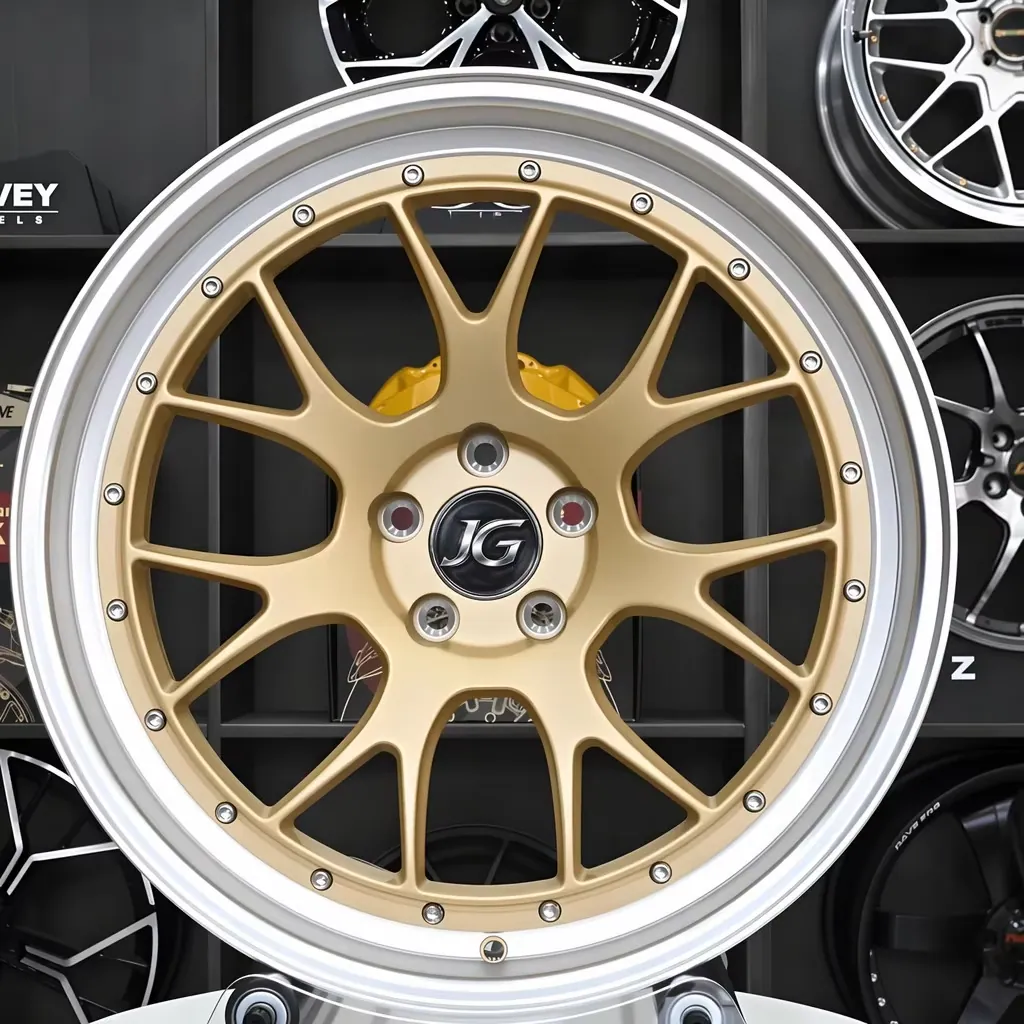 JG Deep Concave Forged Alloy Wheels Bronze Mesh Design Riveted Polished Lip 5x112 5x130 17-22 Inch Rims for Porsche BMW forged wheel