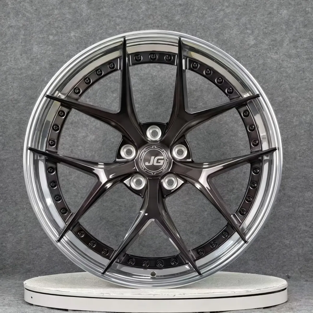 JG Factory Direct Two Piece Forged Car Wheels Gloss Black Star Spoke Polished Outer Barrel Rims for Sedan Coupe Sport Cars forged wheel
