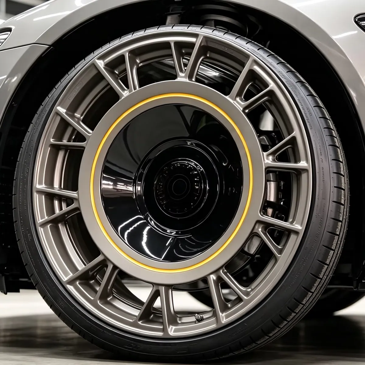 JG Forged Multi-Spoke Deep Concave Car Wheel Rim Gun Grey With Yellow Accent 5x120 5x130 5x127mm Custom for Audi BMW Tesla forged wheel