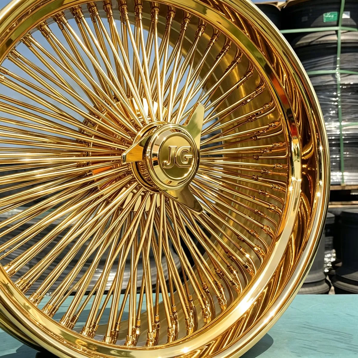 JG Full Gold Plated 18-26 Inch 5x112 5x120 Wire Spoke Forged Alloy Wheel Classic Lowrider Rim for Classic Sedan Luxury EV Tuning forged wheel
