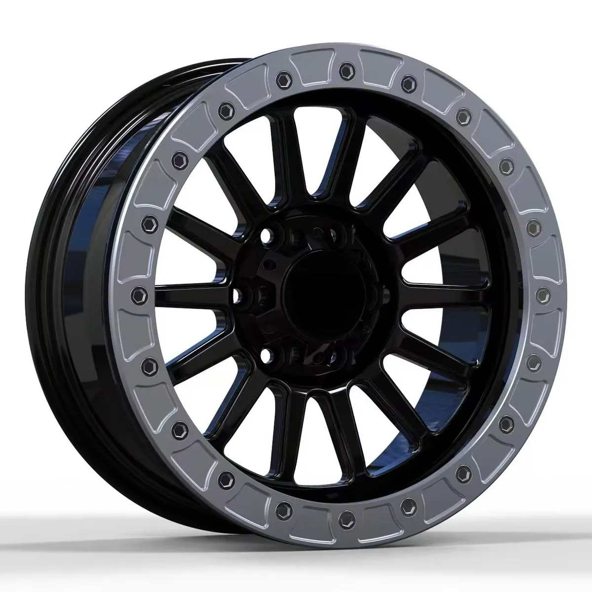 JG Gloss Black Multi Spoke Grey Simulated Beadlock One Piece Forged Alloy Off-Road Wheels SUV Pickup Retrofit forged wheel