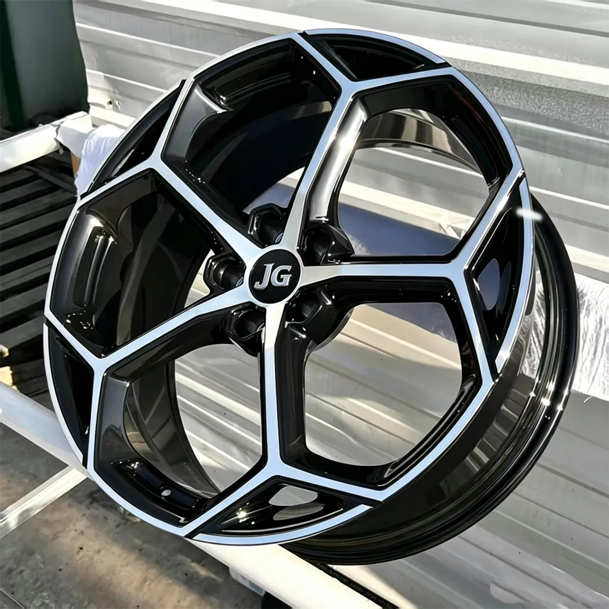 JG High Performance 5 Spoke Polygon Forged Car Wheels  Black Machined Face 15-26 Inch Aluminum Alloy Rims for Sport Sedan SUV forged wheel