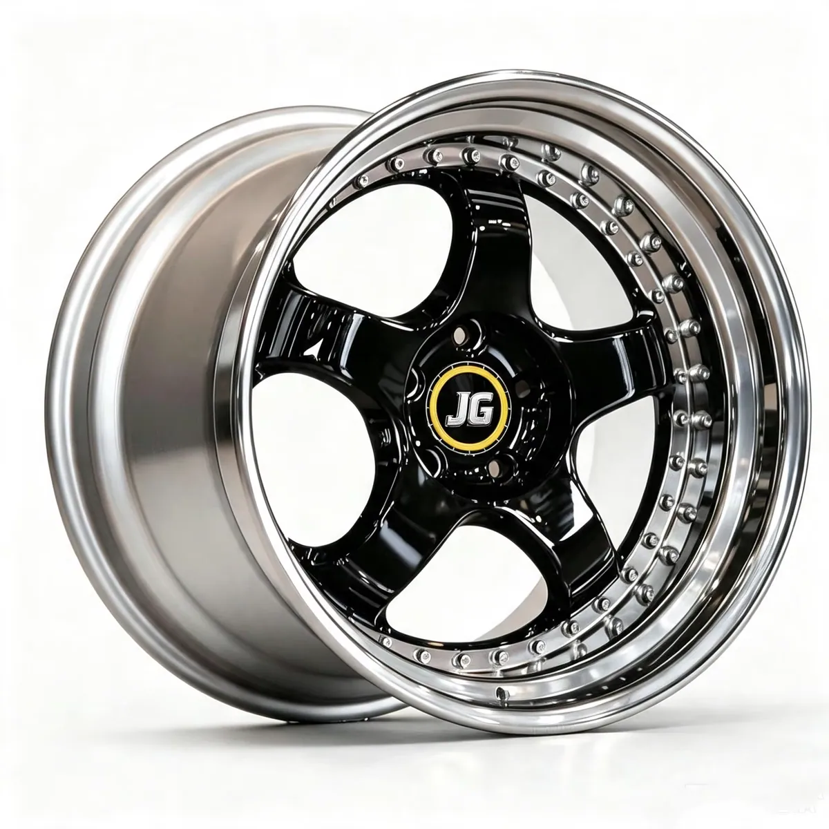 JG JDM Deep Dish 3-Piece Forged Wheels Gold Polished 5 Spoke Custom Offset Rivet Rims for Toyota Honda  Racing Car Modification forged wheel