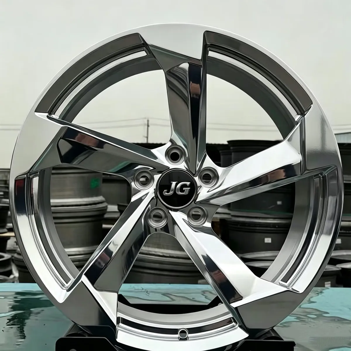 JG  Monoblock Polished 5 Spoke Forged Alloy Wheels 17-22 Inch  5x112 5x114.3 5x120 for Audi BMW Mercedes Tesla Honda Toyota forged wheel