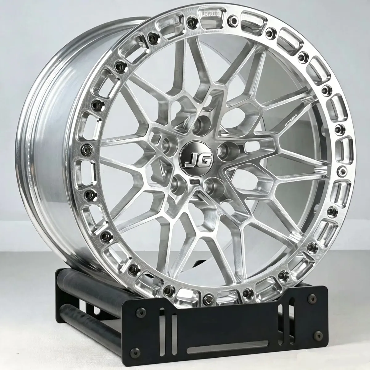 JG One Piece 17-26 Aluminum Forged Wheels 6x139.7 Off-Road Beadlock Style Gloss Black Machined Face Silver Simulated SUV Truck forged wheel