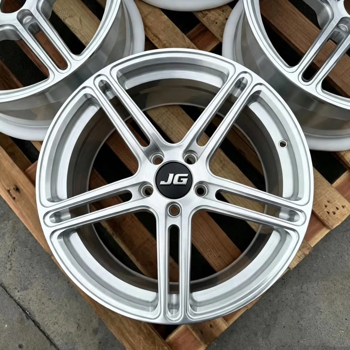 JG One Piece Forged Alloy Wheels 6061-T6 Aluminum 5 Spoke Double Groove Full Brushed Machined Silver Monoblock Sport Car Rims forged wheel