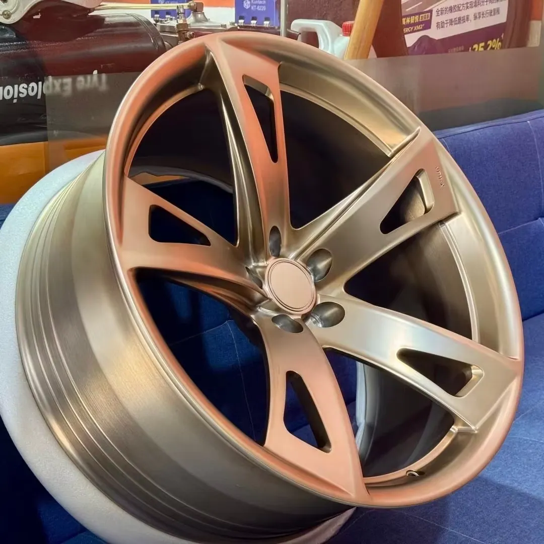JG One Piece Monoblock Forged Wheels Brushed Satin Bronze 19/20/21/22 Inch 5 Spoke V-Shape Deep Concave Alloy Rims forged wheel