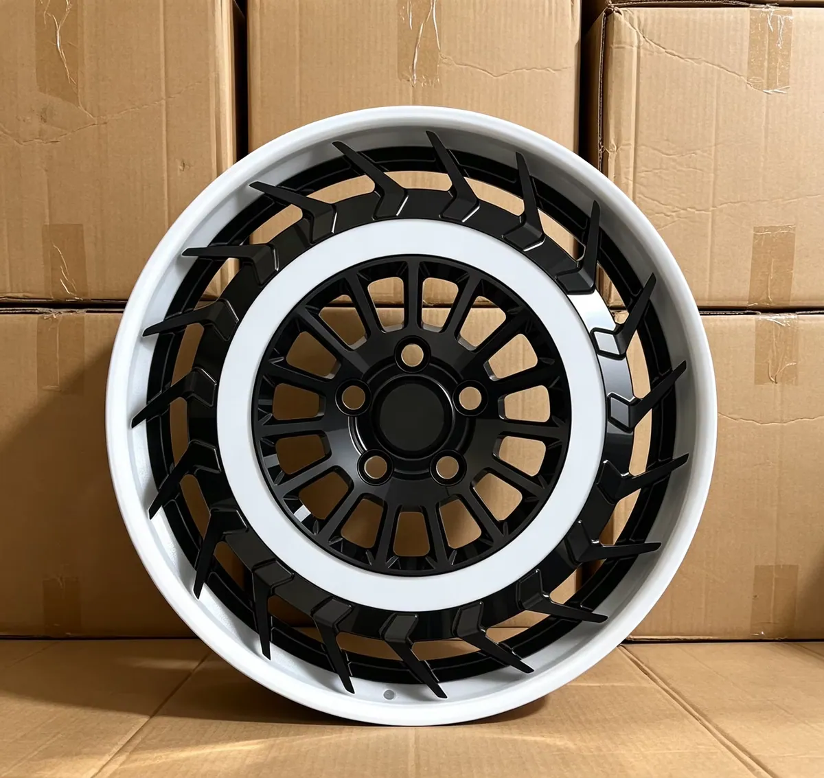 JG White Lip Black Sawtooth Multi Spoke Concave One Piece Forged Tuning Wheels for Universal Passenger Car  Sport Refit Upgrade forged wheel